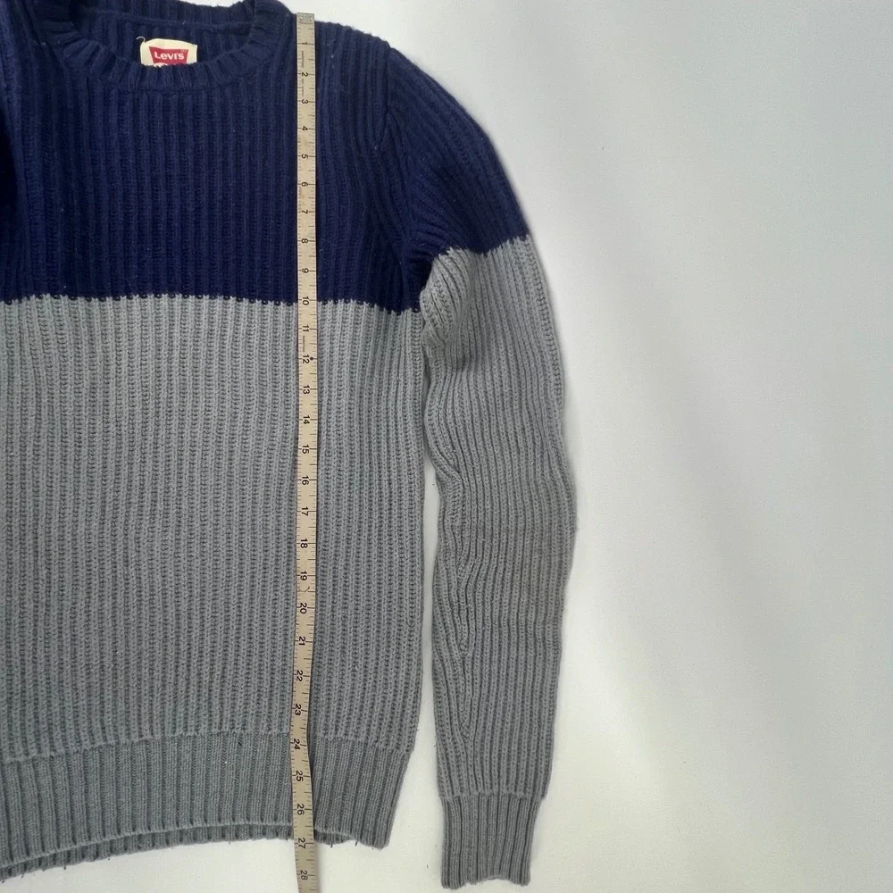 Levis Mens Wool Blend Ribbed Crewneck Sweater Navy Blue Grey Colorblock Small